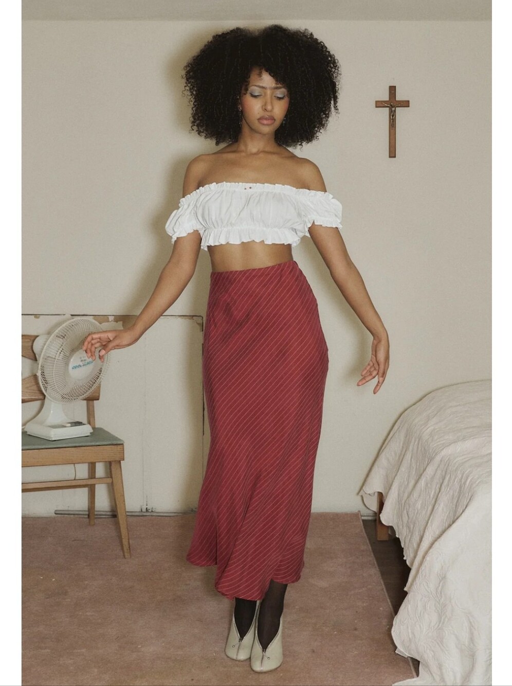 NWT FBC 2X Office Bias Cut Tencel Burgundy Striped Maxi Skirt